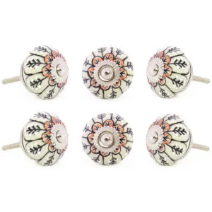 Set of 6 Black Ceramic Cupboard Dresser Door Cabinet Knobs Pulls Decorative Shabby Chic Colorful Boho Bohemian Accent Handmade
