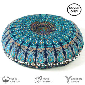 MAM Treasures 32" Red Yellow Round Colorful Floral Printed Floor Meditation Pillow Cover Comfortable Home Car Bed Sofa Cushion Couch Seating Large Zipped Throw